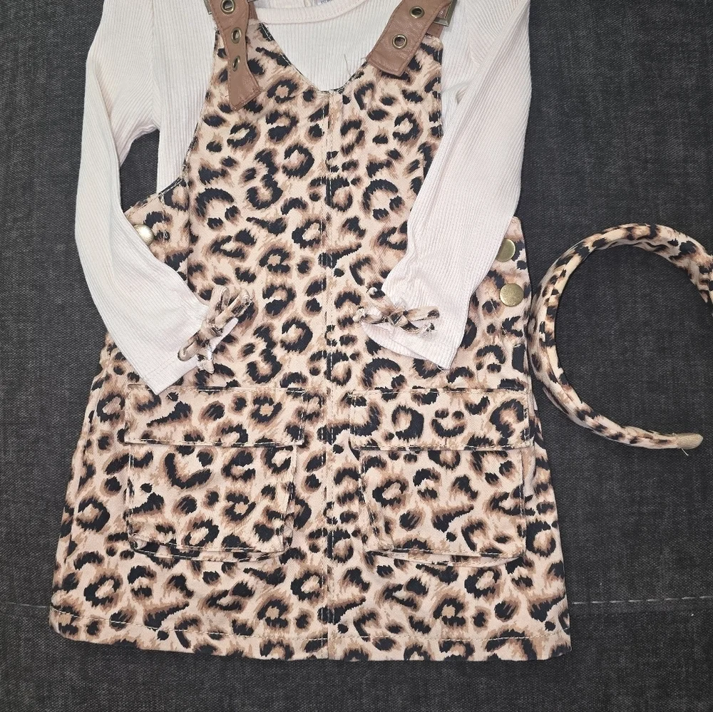 Little Lass Leopard Print Dress with Headband - Picture 2 of 9